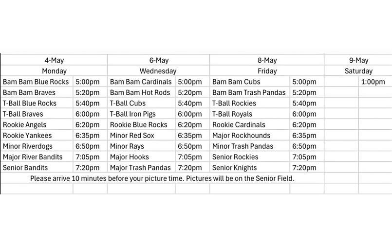 Picture Day Schedule