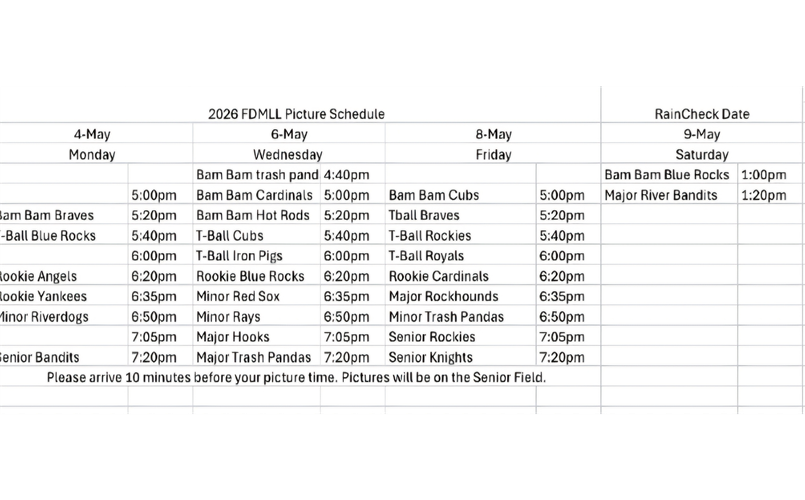 Picture Day Schedule